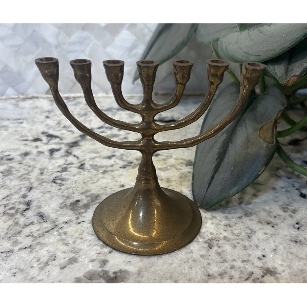 Vintage Small Seven Branch Menorah Brass Made Hanukkah Tradition Candles